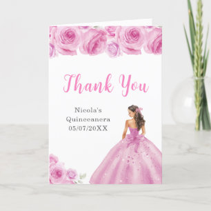 Princess in Light Pink Dress Quinceanera Thank You Card