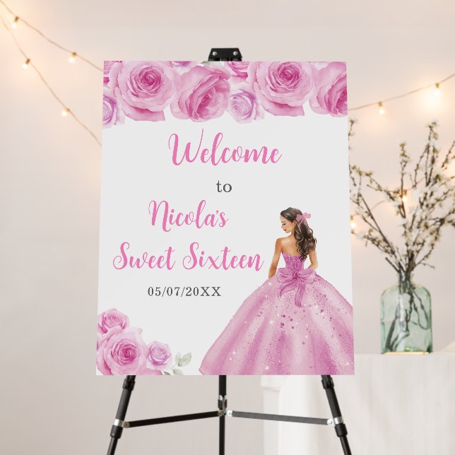 Princess in Light Pink Dress Sweet Sixteen Welcome Foam Board (In Situ (Stand))
