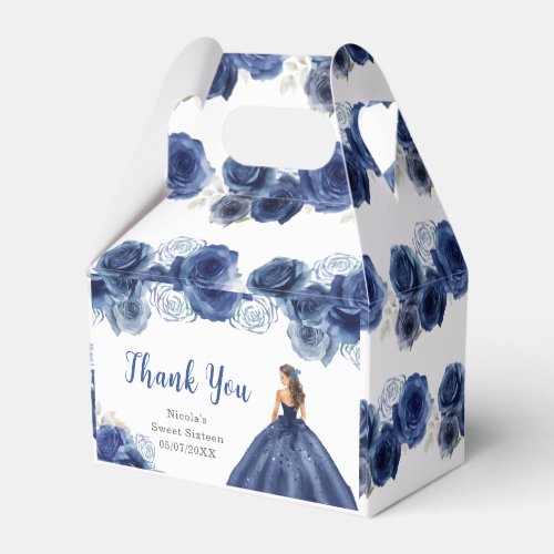 Princess in Navy Blu Dress Sweet Sixteen Thank You Favor Boxes