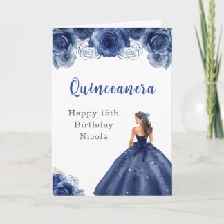 Princess in Navy Blue Dress Birthday Quinceanera Card