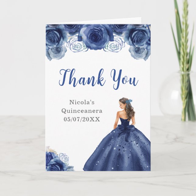 Princess in Navy Blue Dress Quinceanera Thank You (Front)