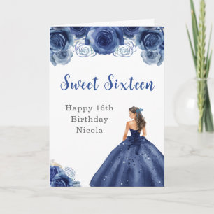 Princess in Navy Blue Dress Sweet Sixteen Birthday Card