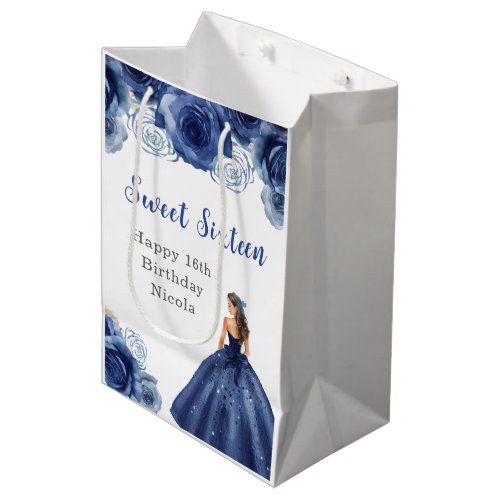 Princess in Navy Blue Dress Sweet Sixteen Birthday Medium Gift Bag