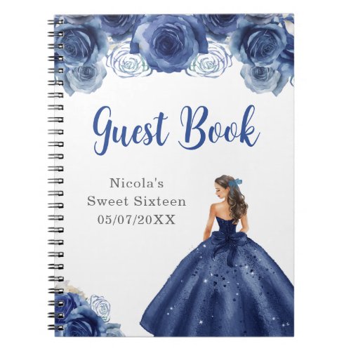 Princess in Navy Dress Sweet Sixteen Guest Book