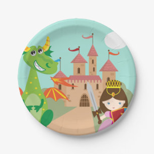 Princess in Pink Castle and Smiling Dragon Paper Plates