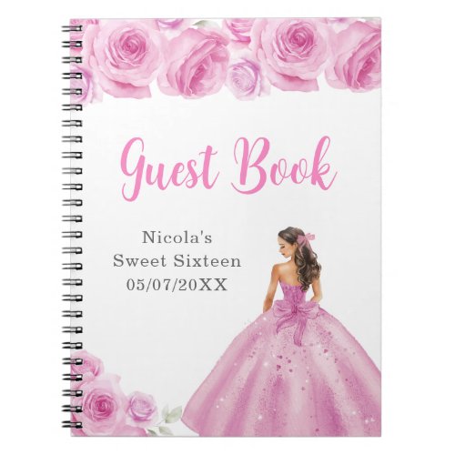 Princess in Pink Dress Sweet Sixteen Guest Book