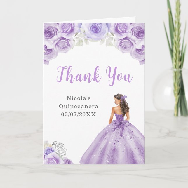 Princess in Purple Dress Quinceanera Thank You (Front)
