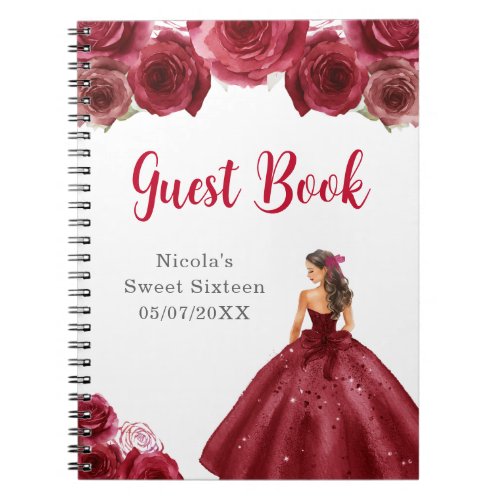 Princess in Red Dress Sweet Sixteen Guest Book