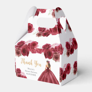 Princess in Red Dress Sweet Sixteen Thank You Favor Boxes