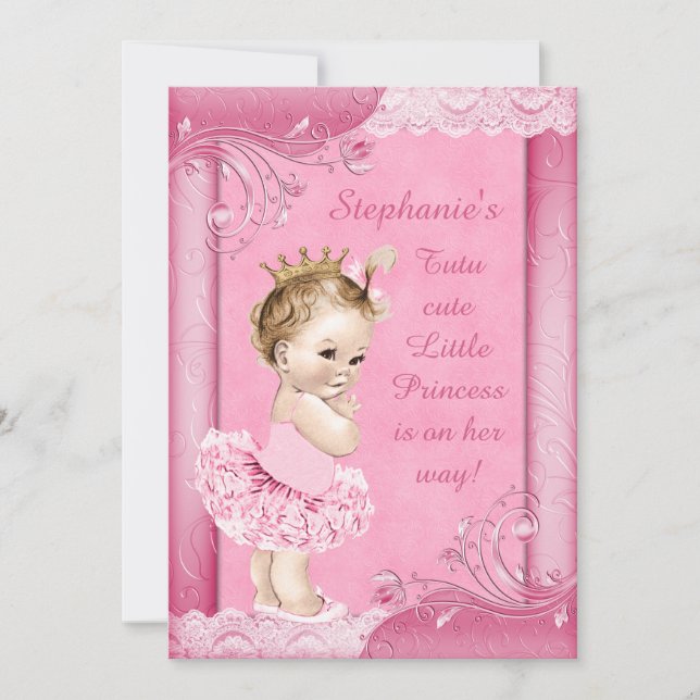 Princess in Tutu Faux Lace Baby Shower Invitation (Front)