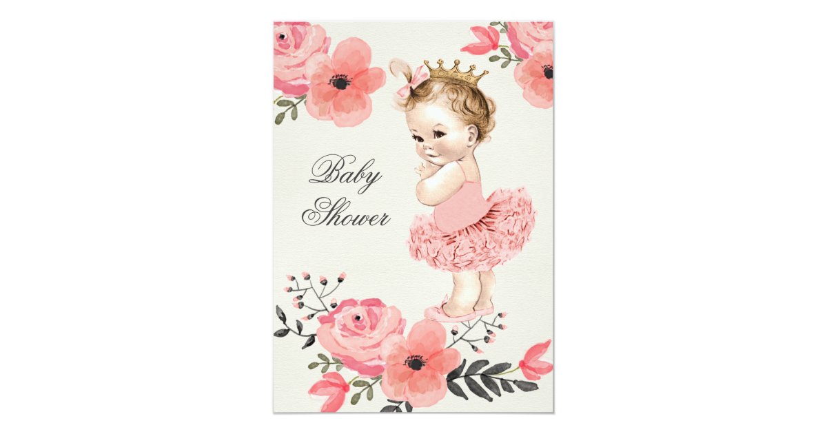Princess in Tutu Watercolor Flowers Baby Shower Card | Zazzle