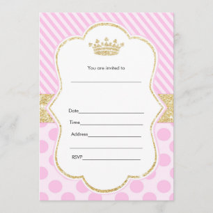 Princess Invitation Fill In Pink Gold Glitter