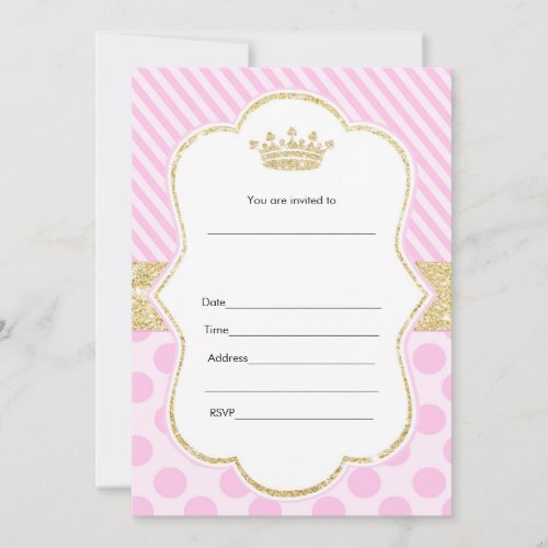 Princess Invitation Fill In Pink Gold Glitter