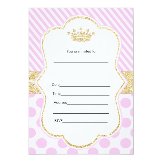 Princess Invitation Fill In Pink Gold Glitter 