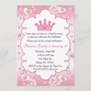 Princess Invitation Girl Birthday Party Crown Pink
