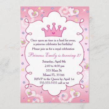 Princess Invitation Girl Birthday Party Crown Pink by pinkthecatdesign at Zazzle