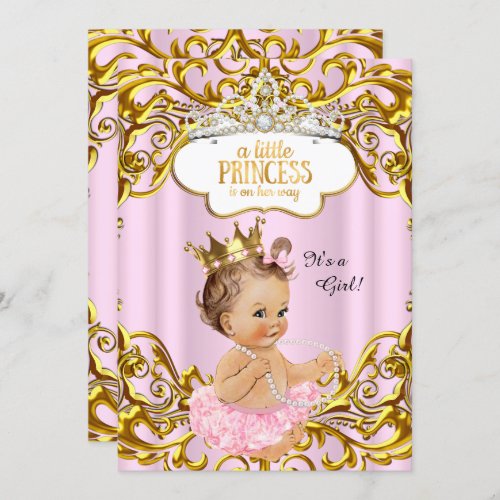 Princess is on her way Baby Shower Pink Brunette Invitation