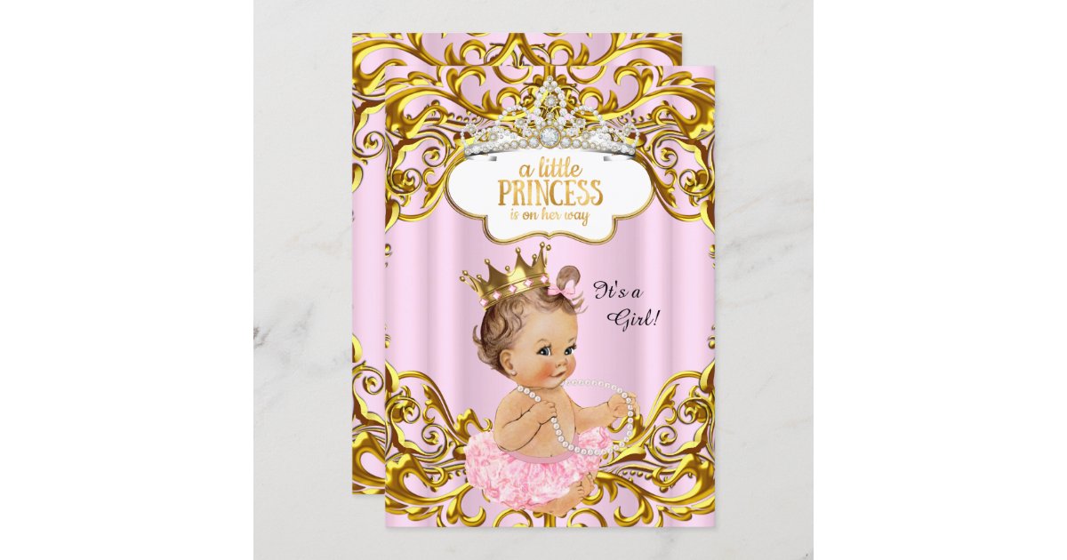 Princess is on her way Baby Shower Pink Brunette Invitation | Zazzle