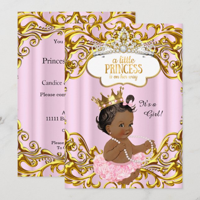 Princess is on her way Baby Shower Pink Ethnic Invitation (Front/Back)