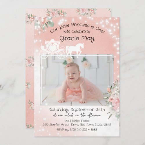 Princess is One First Birthday Horse and Carriage Invitation