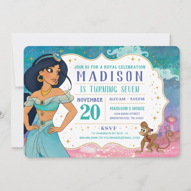 Princess Jasmine and Abu Enchanted Birthday Invitation (Front)