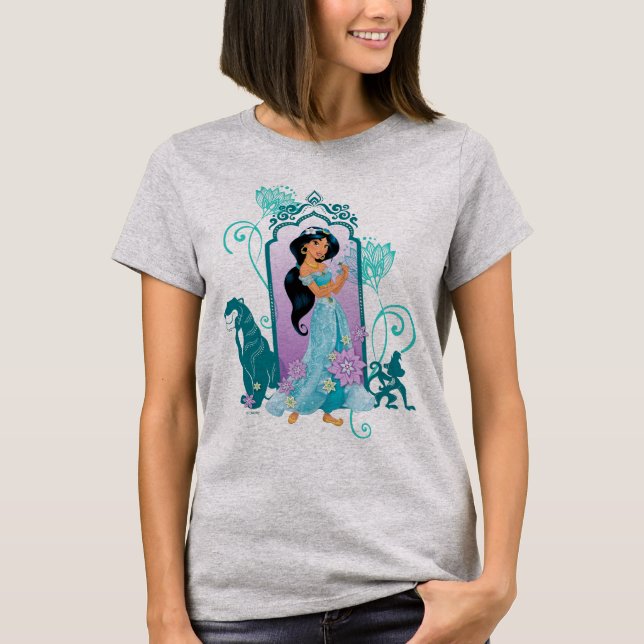 Princess Jasmine,  Rajah & Abu Floral 2 T-Shirt (Front)