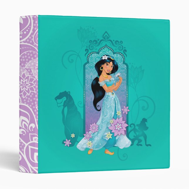 Princess Jasmine,  Rajah & Abu Floral 3 Ring Binder (Front/Spine)