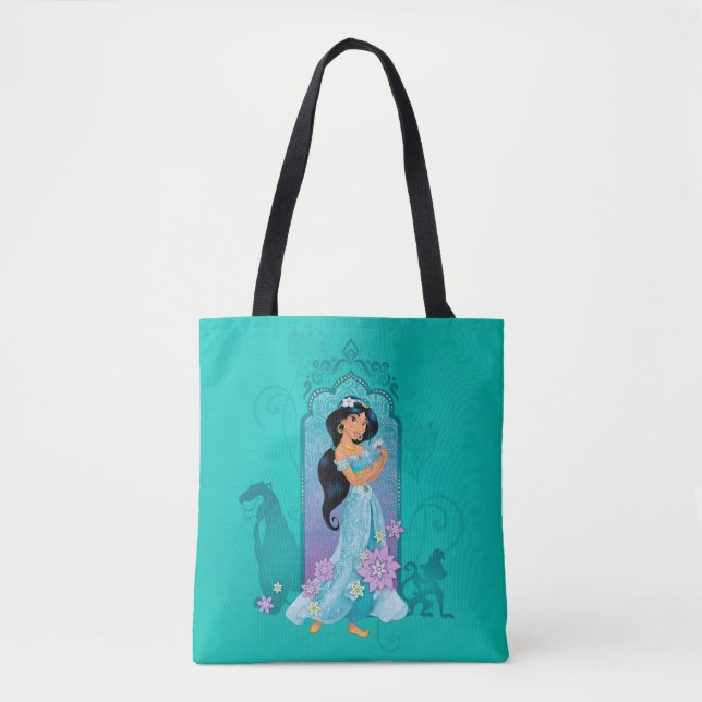 Princess Jasmine,  Rajah & Abu Floral Tote Bag (Front)