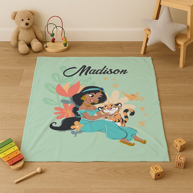 Princess Jasmine & Rajah - Magical Moments Fleece Blanket (Blanket in AI generated child's room)