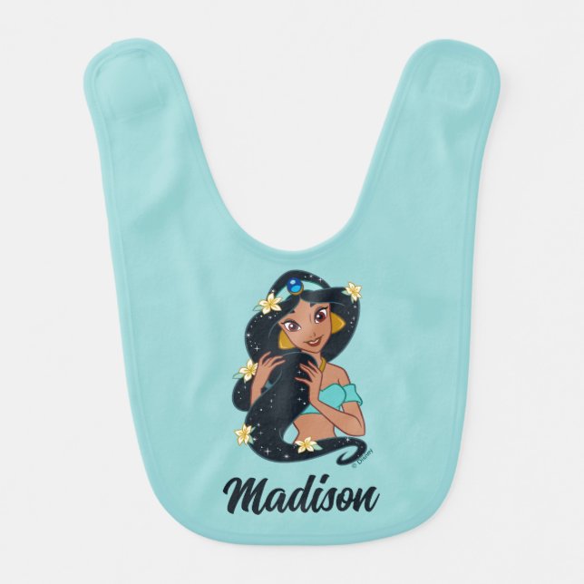 Princess Jasmine - Sparkling Hair & Blossoms Baby Bib (Front)
