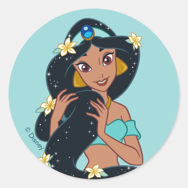 Princess Jasmine - Sparkling Hair & Blossoms Classic Round Sticker (Front)