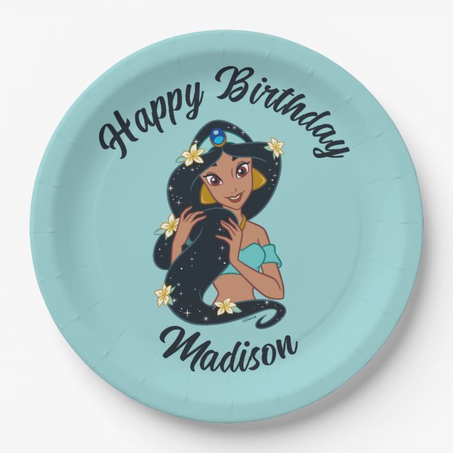 Princess Jasmine - Sparkling Hair & Blossoms Paper Plates (Front)