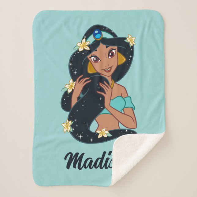 Princess Jasmine - Sparkling Hair & Blossoms Sherpa Blanket (Front)