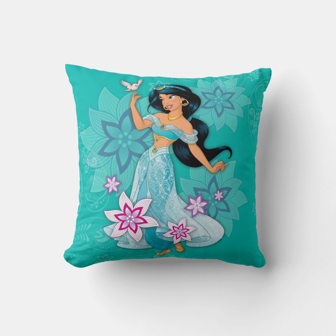Princess Jasmine with Bird Floral Throw Pillow Zazzle
