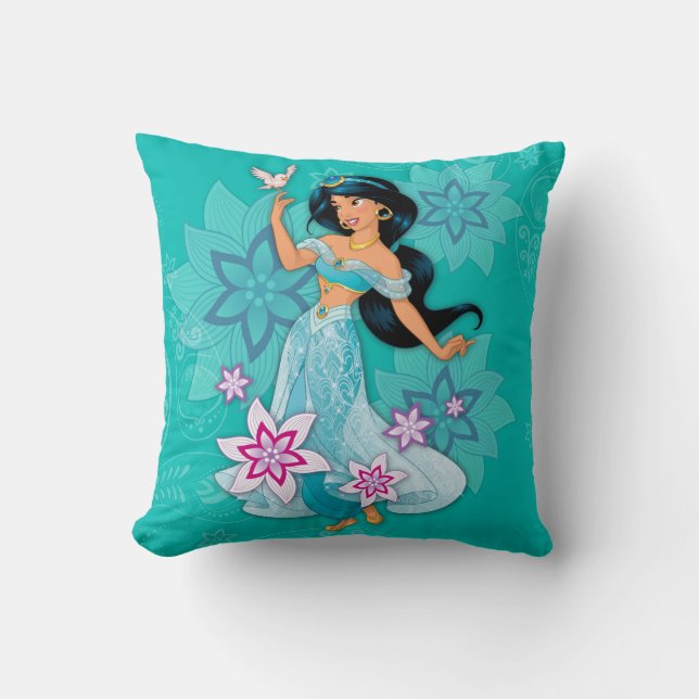 Princess Jasmine with Bird Floral Throw Pillow (Front)