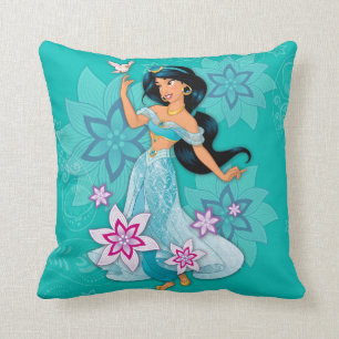 Princess Jasmine with Bird Floral Throw Pillow