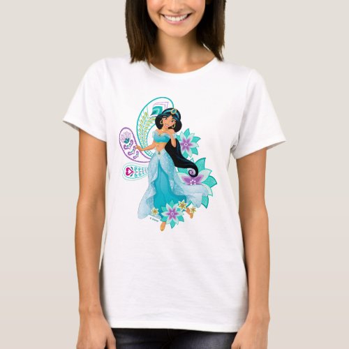 Princess Jasmine with Feathers  Flowers T_Shirt