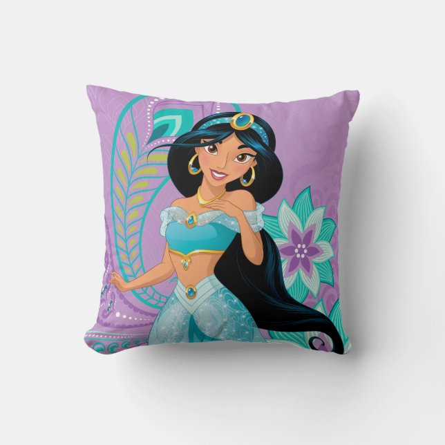 Princess Jasmine with Feathers & Flowers Throw Pillow (Front)