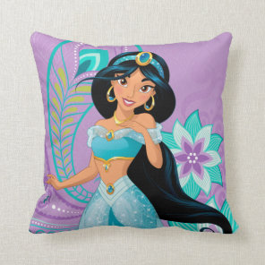 Princess Jasmine with Feathers & Flowers Throw Pillow