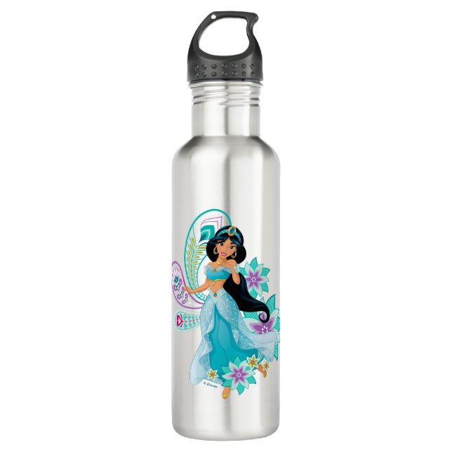 Princess Jasmine with Feathers & Flowers Water Bottle (Front)