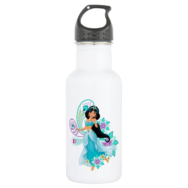 Princess Jasmine with Feathers & Flowers Water Bottle (Front)