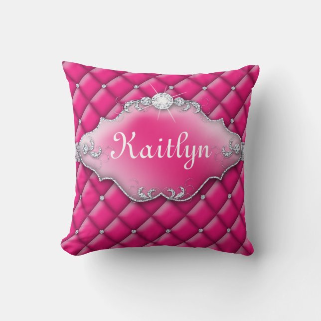 Princess Jewelry Pillow Tufted Satin Diamond Pink (Front)