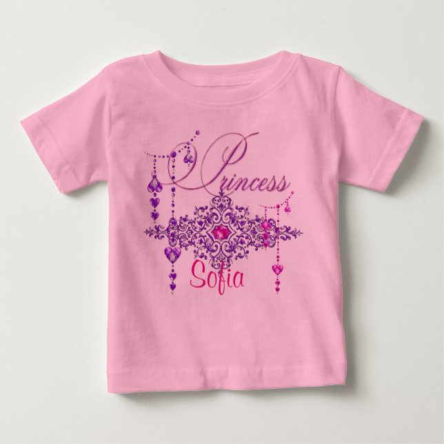 Princess Jewels Custom Pink Toddler Ruffle Tee (Front)