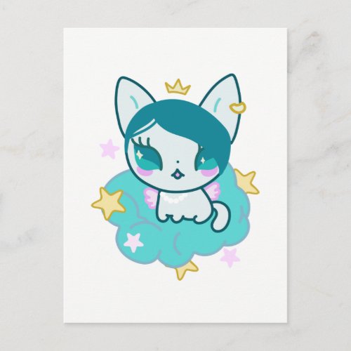 Princess kawaii kitten with wings and crown postcard