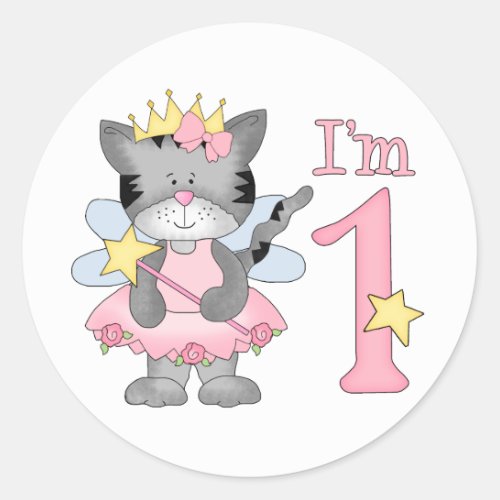 Princess Kitty 1st Birthday Classic Round Sticker