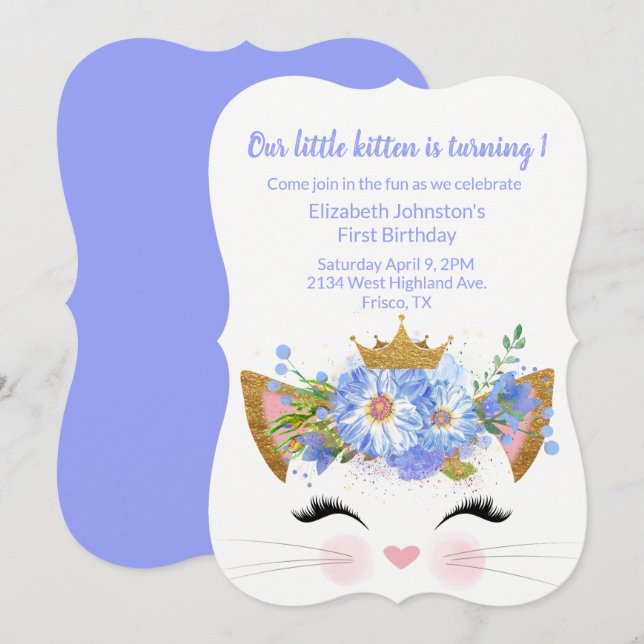 Princess Kitty Babys First Birthday Invitation (Front/Back)