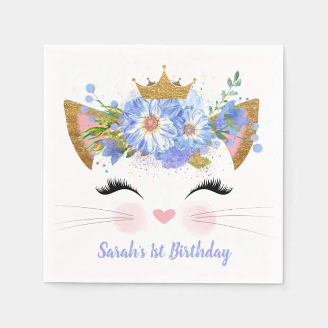Princess Kitty Babys First Birthday Paper Napkins (Front)