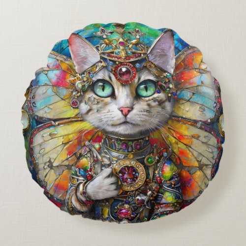 Princess Kitty Cat of the Butterfly Wing Brigade Round Pillow