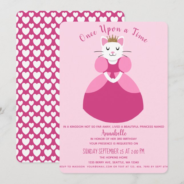 Princess Kitty Kids Birthday Invitation (Front/Back)