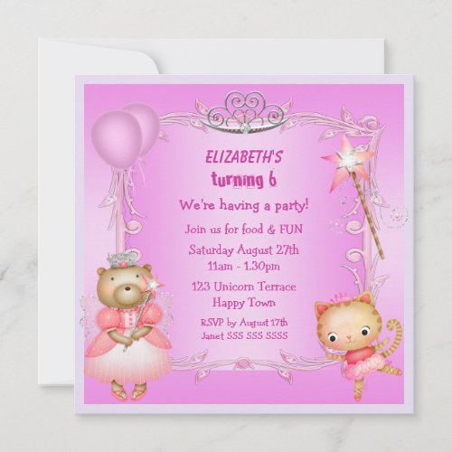 Princess Kitty &amp; Princess Bear Pink Invites